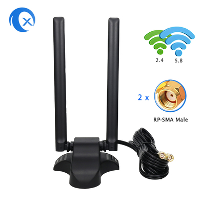 Dual Band 2.4GHz 5GHz RP-SMA Antennes WiFi avec câble d'extension de 6,5 pieds Pour PC ordinateur de bureau Bluetooth sans fil