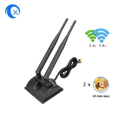 Antenne WiFi 6dBi avec connecteur mâle RP-SMA 2.4GHz 5GHz Base magnétique à double bande pour les routeurs sans fil WiFi PCI-E