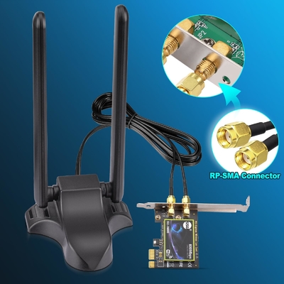 WiFi 6E Antenne Tri-Band 2,4 GHz 5 GHz 6 GHz Base magnétique WiFi Antennes RP-SMA Connecteur pour PC Routeur sans fil de bureau